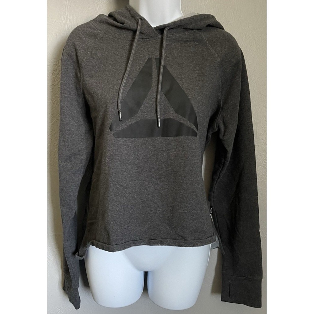 Reebok Cropped Hooded Sweater Gray Womens Size Medium Long Sleeve Pullover
